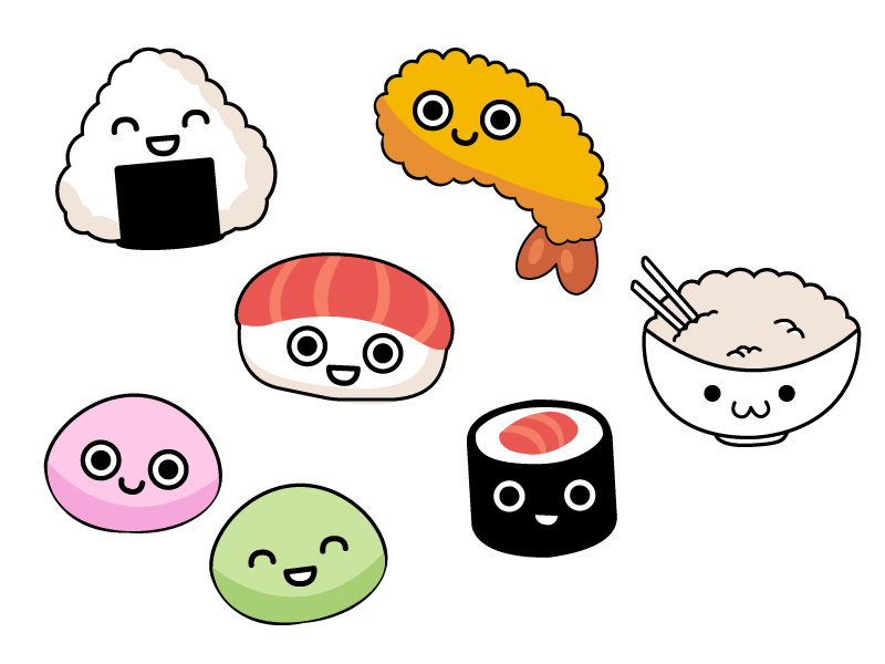 Ceci est une illustration de différentes sortes de sushis faite avec illustrator.